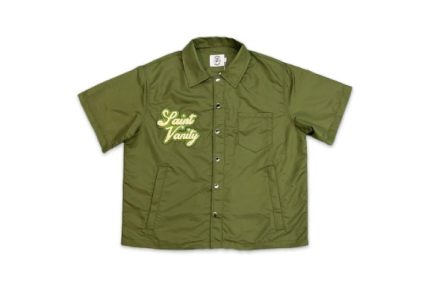 Saint Vanity Nylon Button Zip Up Shirt Olive