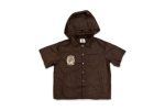 Saint Vanity Nylon Button Zip Up Hooded Shirt Brown