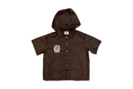 Saint Vanity Nylon Button Zip Up Hooded Shirt Brown