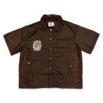 Saint Vanity Nylon Button Zip Up Hooded Shirt Brown